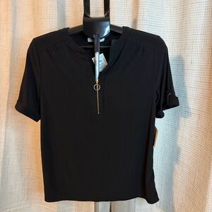 PerSeption Concept Black Short-Sleeve Zip Front Blouse